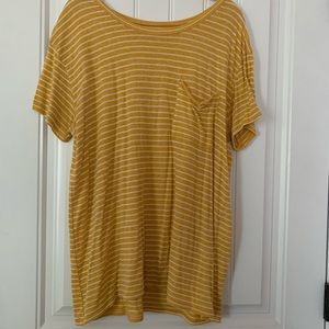 Yellow t-shirt with white strips and pocket